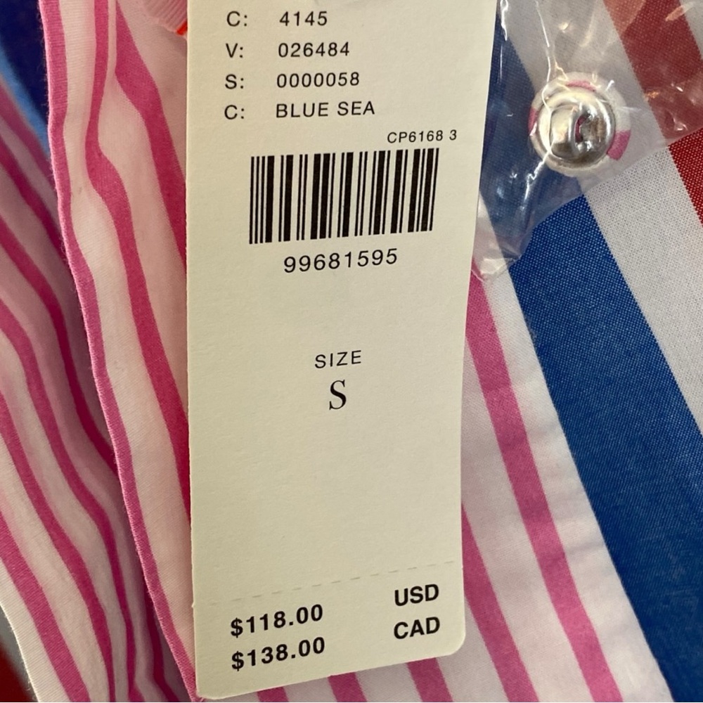 Celandine Anthropologie NWT Blue White Pink Pinstripe Bow Accent Jumpsuit - Picture 8 of 12
